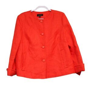 NWOT Talbots Blazer Jacket Size 14 Vibrant Orange 100% Linen Business Casual